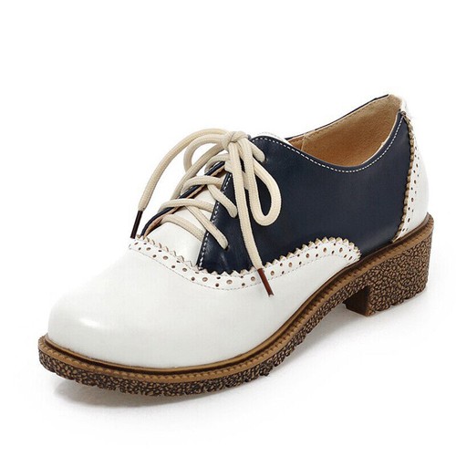 Womens Flats Leather Perforated Lace Up Oxford Brogue Comfort Casual Pumps Shoes - Picture 6 of 14