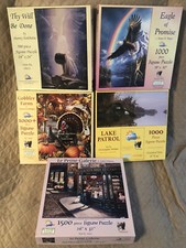 SUNSOUT ASSORTED LOT OF 5 JIGSAW PUZZLES 500-1500 PCS PREOWNED NICE Made In USA