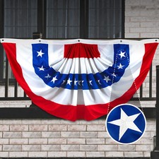 USA Pleated Fan Flag 5x10 Ft Embroidered Patriotic Stars & Stripes United States