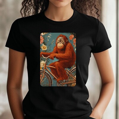 Frauen T-Shirt Orang-Utan auf Fahrrad Motiv Baumwolle Größe S bis 3XL
