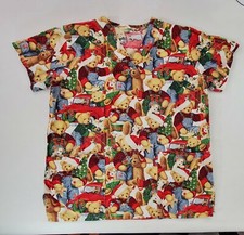 Christmas Teddy Bears Themed Scrub Top Size Medium to Large Clean Nice NO TAG