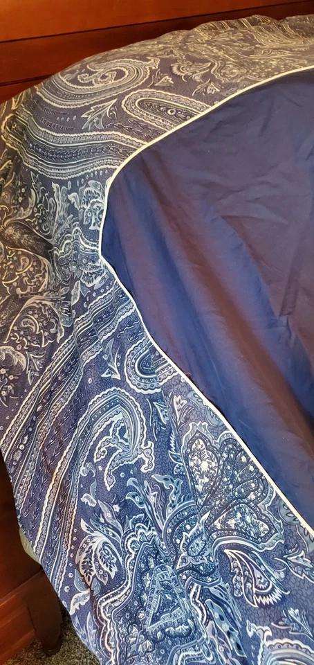 Funda nórdica Ralph Lauren 100 % algodón azul marino King cachemira azul marino y blanco paneles laterales Foto 3 de 4