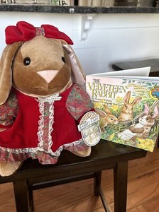 Vintage 1985 Velveteen Rabbit Plush, Red Dress Bow W/ Tags & 1987 Book.
