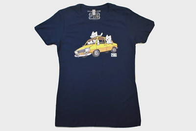 PUBG Womens Cats Kittens Riding In Car Navy Blue Slim Fit Shirt New M, L, 2XL