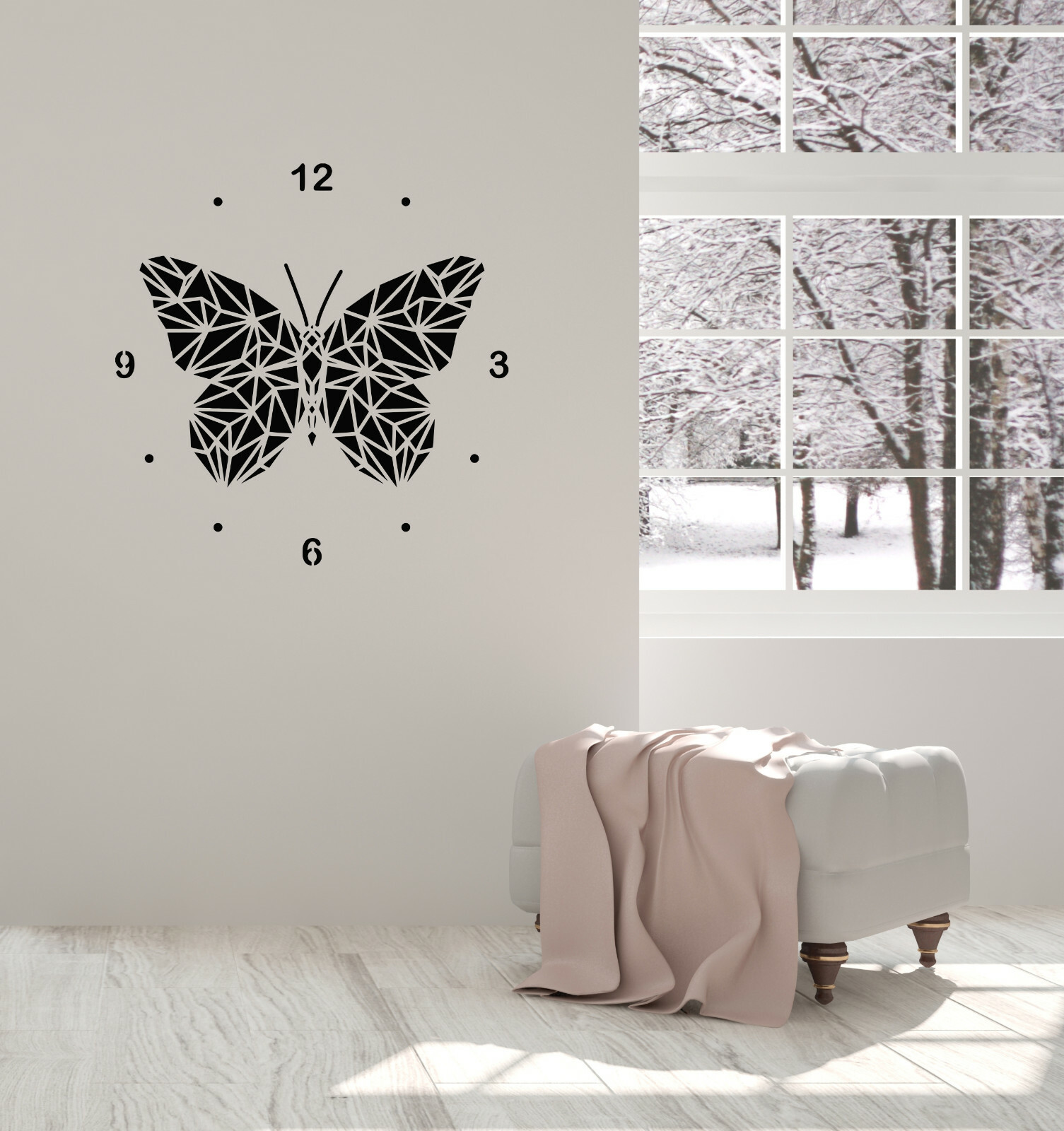 Vinyl Wall Decal Polygonal Butterfly Clock Home Room Interior Stickers (ig5805)