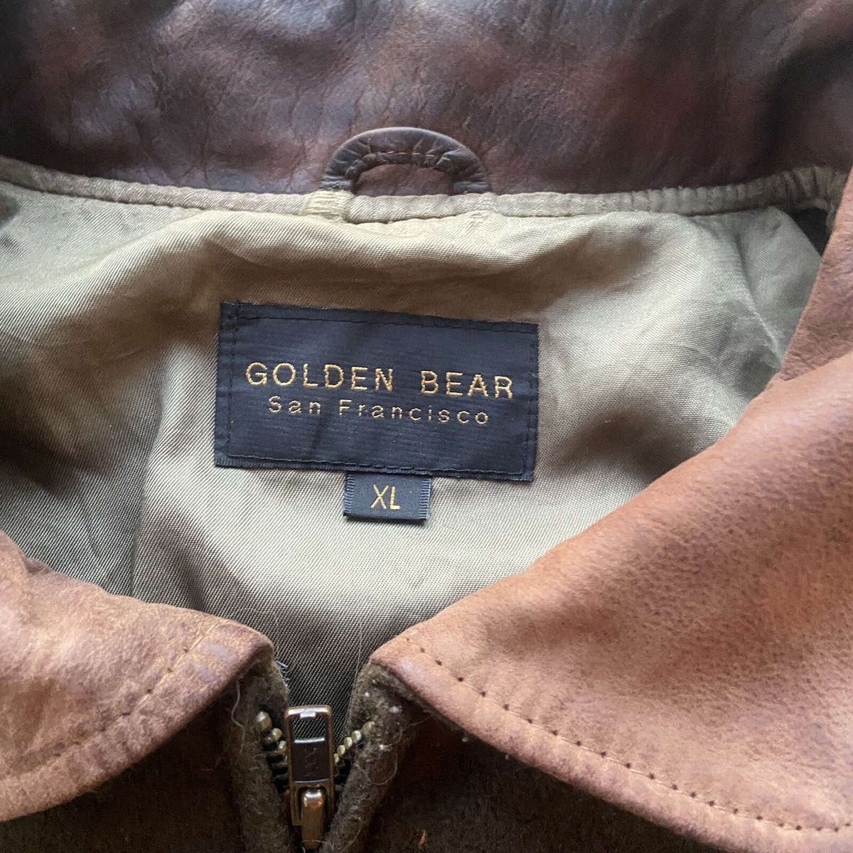 Veste Universitaire Vintage Golden Bear California - Taille XL - Laine Et Cuir Noir - Style Années 90 USA - Pour Homme