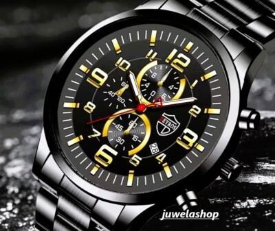 Herren Uhr GROßE ZAHLEN Datum & Leuchtzeiger Chronograph Gliederarmband Quarzuhr
