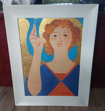 Salvatore Fiume "L'Angelo della buona fortuna" Serigrafia su lastra laminata oro