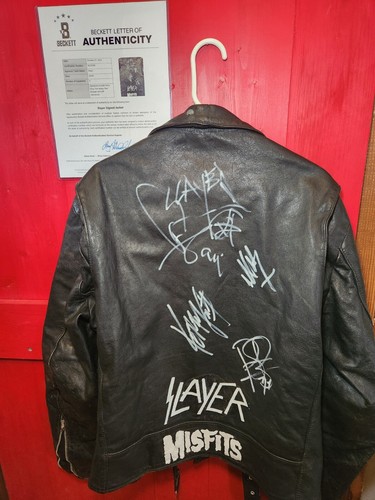 SLAYER Autographed Leather Jacket BECKETT COA Tom Araya, Kerry King, Paul & Jeff - Picture 2 of 12