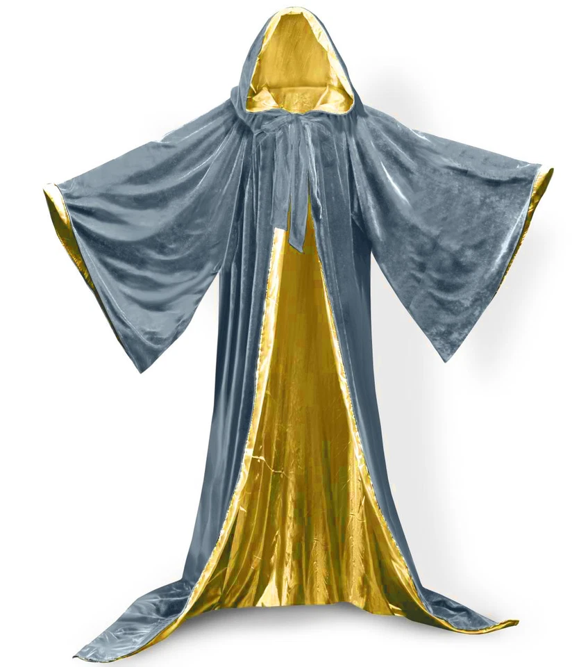 ¡Nuevo Stock! Capa negra con capucha capa batas de mago disfraces forrados en 10 colores Foto 3 de 4