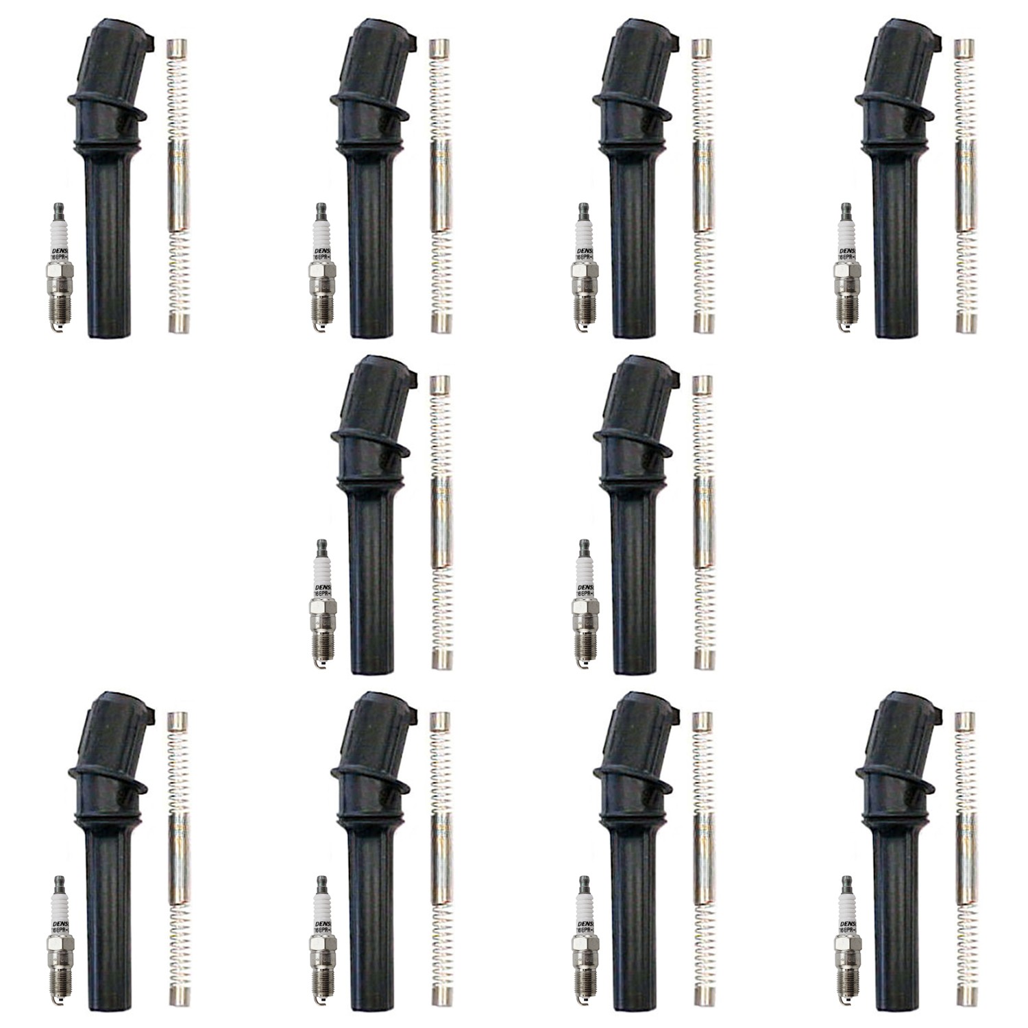 Denso 10 Standard Spark Plugs 10 Coil Boots Kit for E-350 Club Wagon 6.8L V10