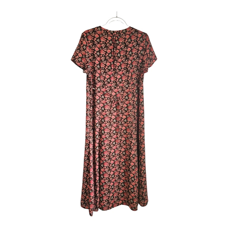 Vestido Croft & Barrow Talla 12 Midi Marrón Oscuro Floral S/S Corbata Cuello en V Prarie Foto 2 de 4