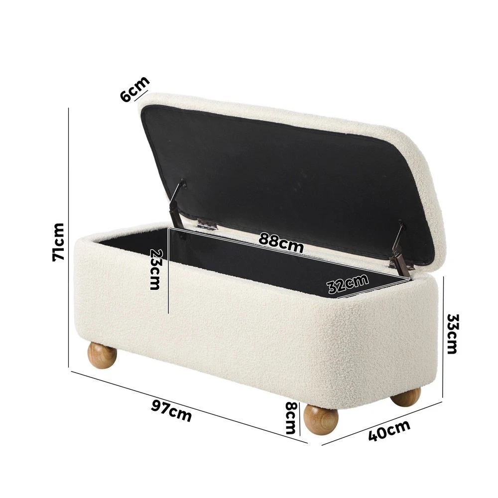 Storage Ottoman Blanket Box Teddy Ultra-soft Stool Couch Bench Ball Feet Boucle