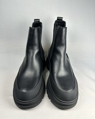 Zara Black Leather Chunky Chelsea Men s Boots NICE US 7 EU 40 NO BOX