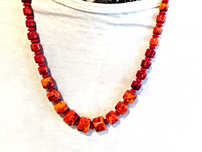 Vintage Bakelite? Statement Orange w/Red Beaded Necklace Perfect Halloween/Fall!