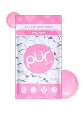 PUR Xylitol Chewing Gum Bubblegum (55 Pieces, 1 pack) Sugarless Vegan Pure