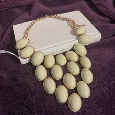 ALDO Gold Tone Mint Oval Pearl Cabochon Statement Necklace