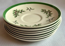 Set of 7 Spode Christmas Tree Holly Tea Cup Saucers Only England S3324