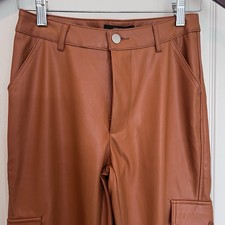 Forever 21 Chestnut Knit Faux Leather Cargo Pants Straight Leg Button Women XS