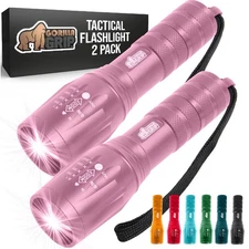GORILLA GRIP LED Tactical Flashlight 2-Pack, 750FT Water Resistant, 5 Mode, Pink