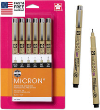 Pigma Micron Fineliner Pens - Archival Black Ink Pens - Pens Sizes - 6 Pack