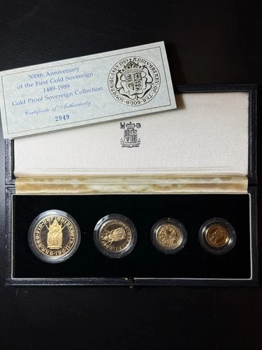 1989 500th Anniversary 1st Gold Sovereign 4 Coin Proof set Britain British 1989