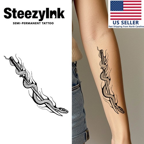 SteezyInk temporary tattoo Katana Snake last upto 2 weeks 2 x 7 inch - 第 1/6 張圖片