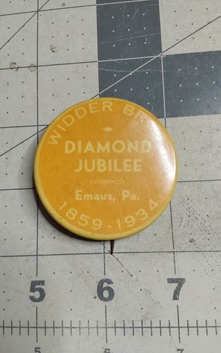 1934 Emaus Emmaus Pa Diamond Jubilee Button Pin Widder Bros