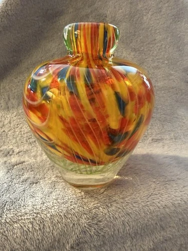 Vintage Luigi Onesto Murano Glass 70s Italian Sommerso Pulled Feather Vase