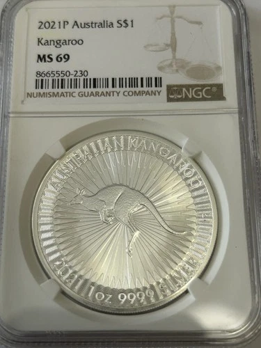 2021P Australia S$1 Kangaroo MS69 Silver Dollar NGC Certified 99.99% Silver