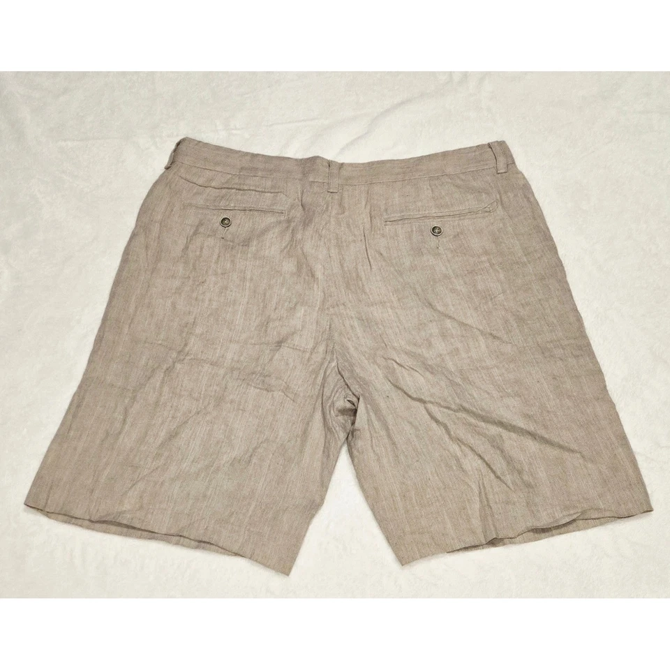 Pantalones Cortos Tommy Bahama Lino Seda Hombres Talla 35 Beige Plisado Informal Verano Foto 2 de 4