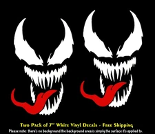 Venom with Red Tongue 7" White Vinyl Decals Vehicle windows Door Bumper Tumbler