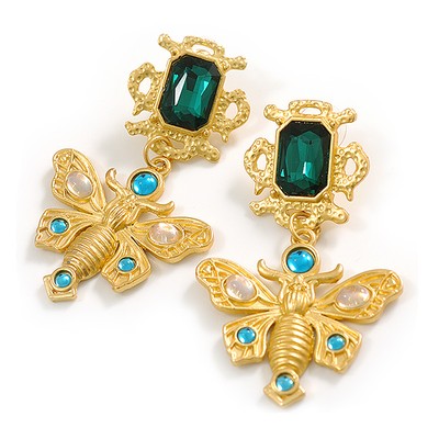 Statement Kristall Schmetterling Ohrhänger in leuchtendem Goldton - 65 mm lang
