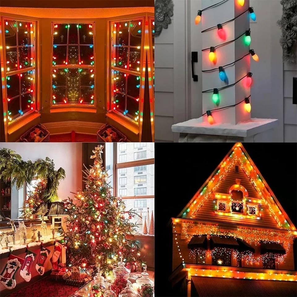 Multicolor Christmas Lights Colorful Christmas String Lights 32.8FT C7 Vintage C - Image 3 of 4