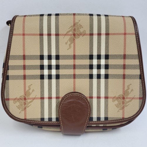Vintage BURBERRY Haymarket Check Coated Canvas Crossbody Saddle Bag Authenticate