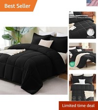 Soft Lightweight Full Comforter Set - 3 Piece Black Bedding for -Round Use