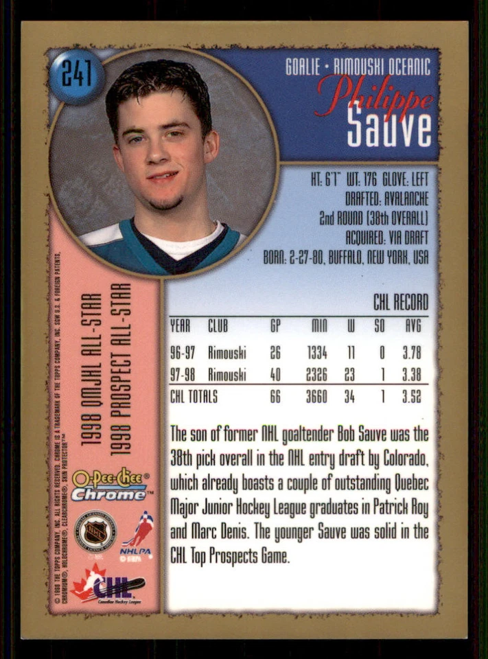 1998-99 O-Pee-Chee Chrome #241 Philippe Sauve RC - Image 2 of 2
