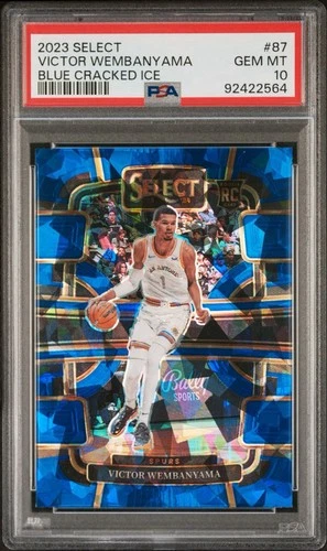 2023-24 Panini Select Concourse Victor Wembanyama Blue Cracked Ice Prizm PSA 10