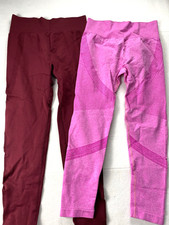 2pr High Waist Butt Lifting Yoga Pants Women Large Pink Burgundy Compression Gym