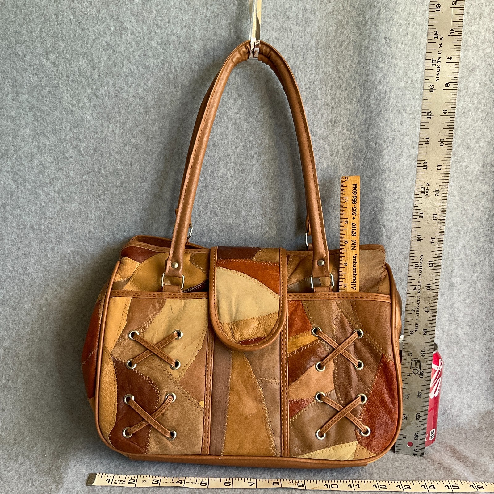 Brown Top Handle Soft Leather Patchwork Handbag M… - image 13