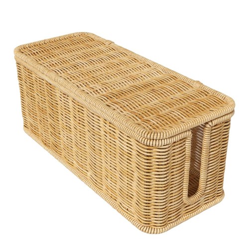 Under Desk Cable Management Box,2 Open Slots Handmade Rattan Cable Organizer - Picture 7 of 12