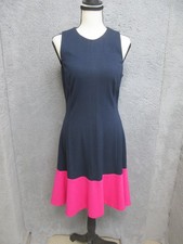 Eliza J Dress Womens 4 Navy Pink Colorblock Sleeveless Fit & Flare Knee Length