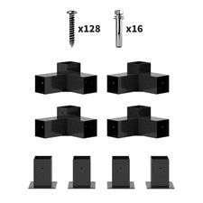 DIY Pergola Kit with 3-Way Corner Brackets & Post Bases for 4x4 Lumber - Black
