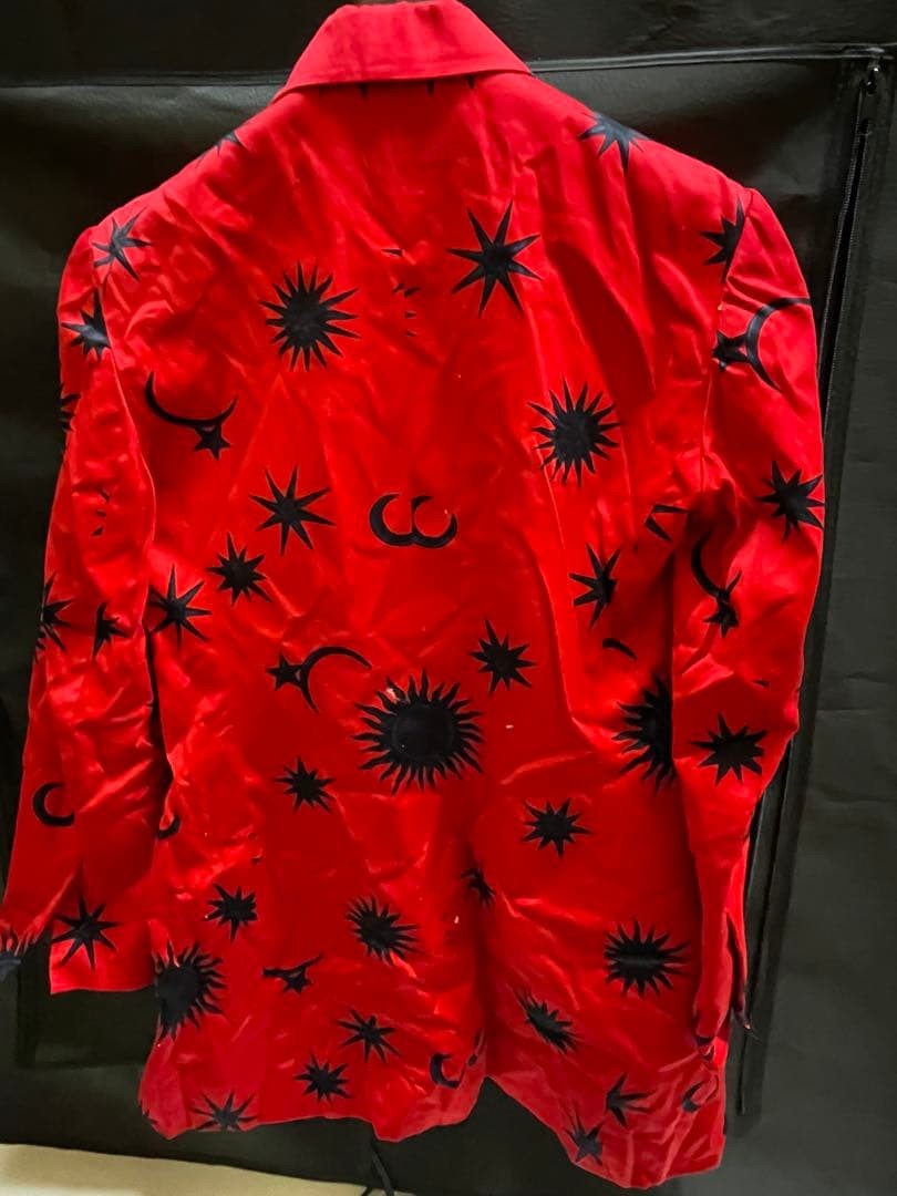 Christian Dior Vintage Jacket Red Black Stars Moon Motif Size 38 thumbnail 3