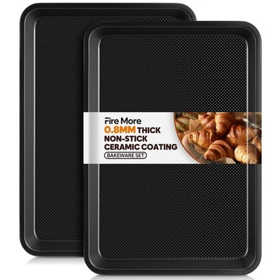 2 Plaques de Cuisson Four, 32,6 x 22,8 x 2,5 cm Plaques en Acier au Carbone É... - Photo 1/4