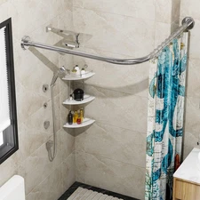 Stretchable 304 Stainless L Shaped Bathroom Bathtub Corner Shower Curtain Rod Ra