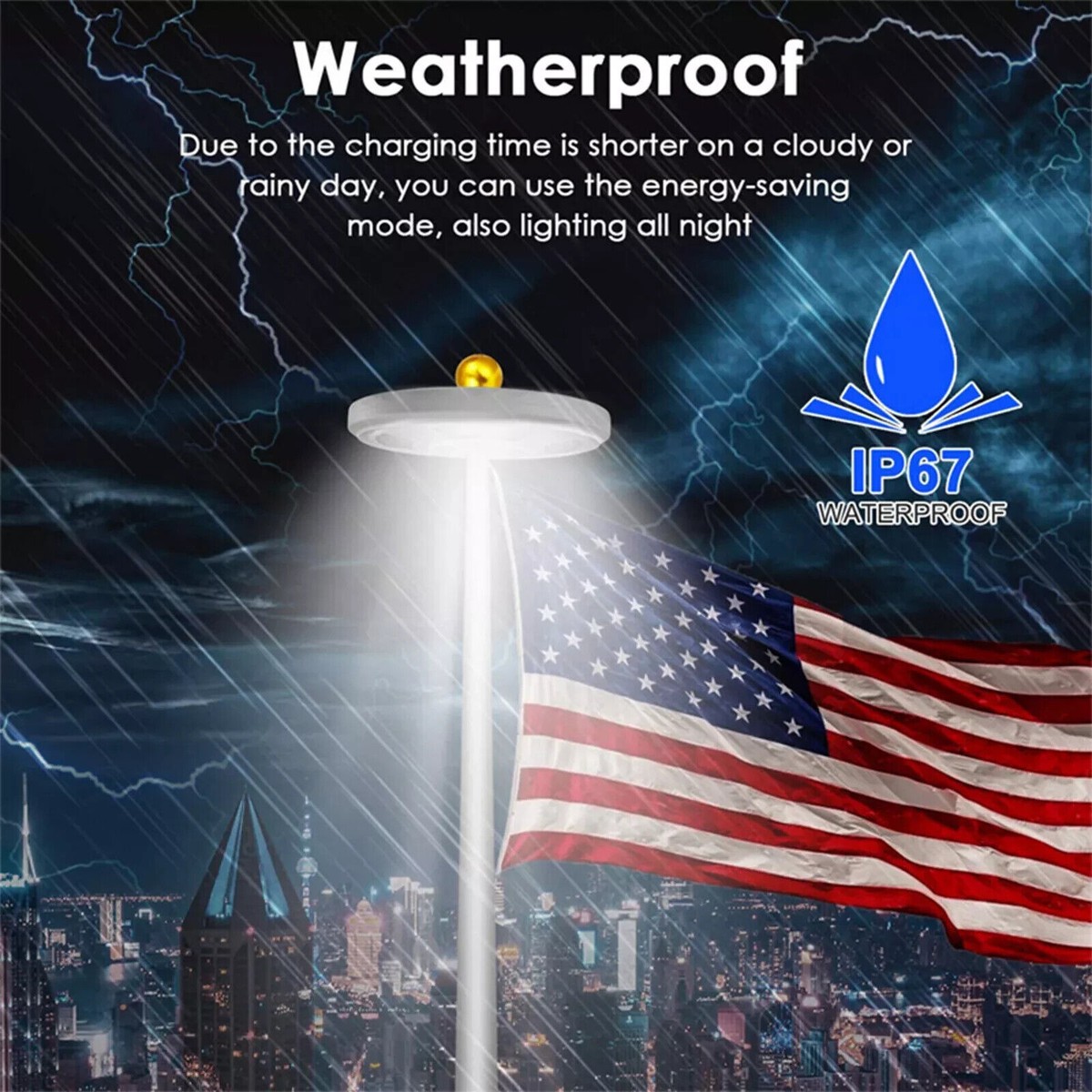 USA Solar  Powered Flag Pole Light 26 LED Auto Active Super Bright Waterproof