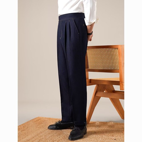 Mens Straight Pant Gurkha Business Trouser British Style Pants Naples High Waist - Picture 3 of 3