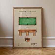 Pool Table Patent Watercolor Print | Vintage Billiards Game Room Wall Art