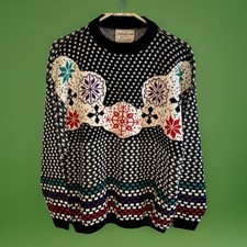Vintage Custom Design brand Sweater Womens Petite Large Snowflakes Made in USA